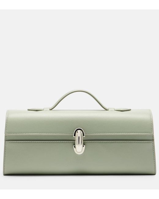 SAVETTE Green Slim Symmetry Leather Tote Bag