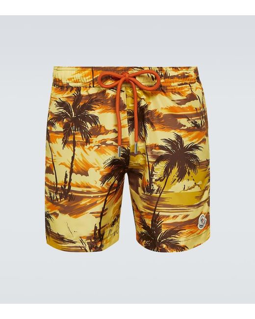 Moncler Yellow Printed Technical Shorts for men