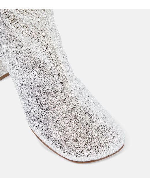 Dries Van Noten White Ankle Boots mit Glitter