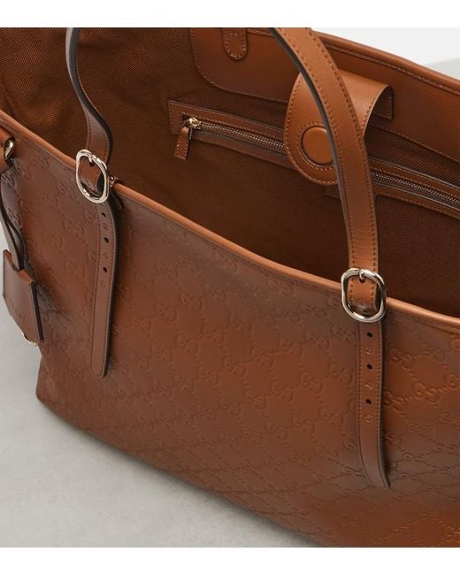 Gucci Brown Tote Bag Emblem Gg Aus Leder