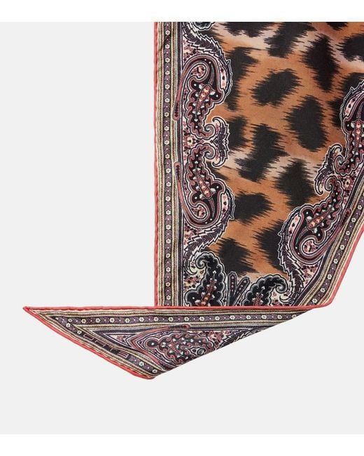 Etro Brown Rombetto Leopard-Print Silk Scarf