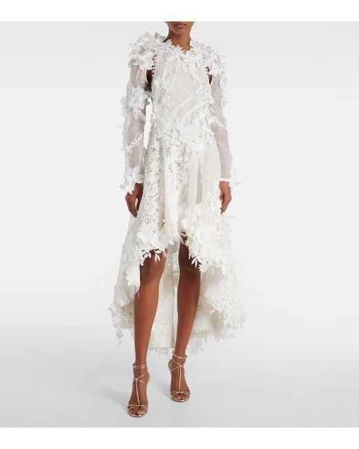 Zimmermann White Tranquillity Linen And Silk Organza Midi Dress