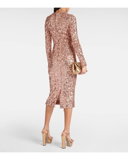 Dolce & Gabbana Brown Sequined Midi Dress