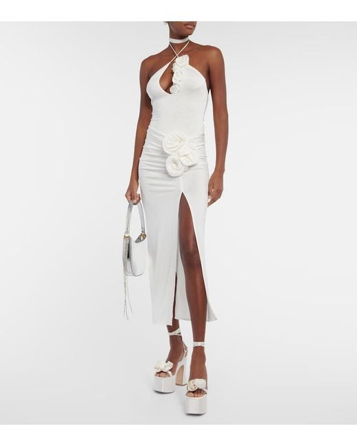 Magda Butrym White Ruffled Halterneck Jersey Bodysuit
