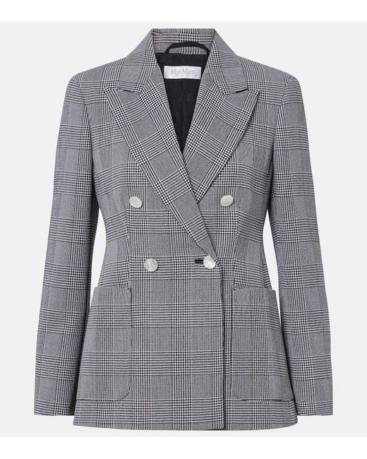 Max Mara Gray Prince Of Wales Check Virgin Wool Blazer