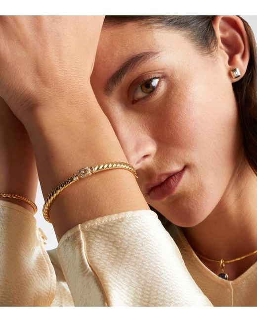 David Yurman Metallic Sculpted Cable Buckle 18Kt Bracelet With Diamonds