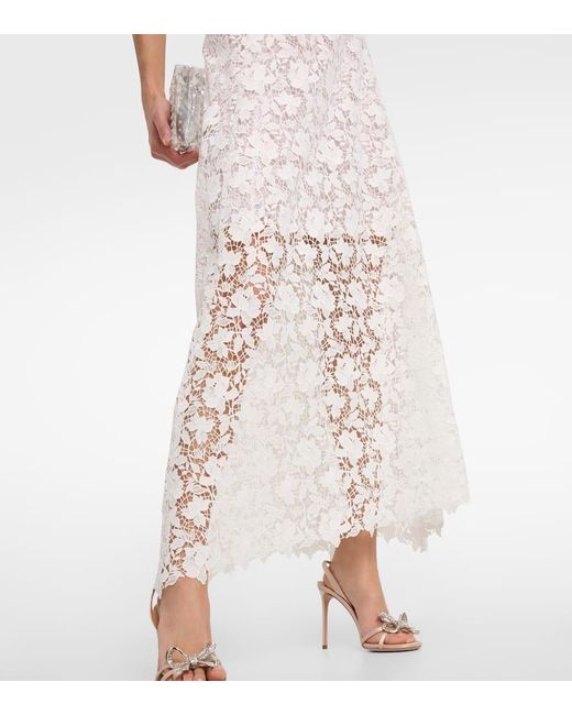 Oscar de la Renta White Floral-Applique Guipure Lace Gown