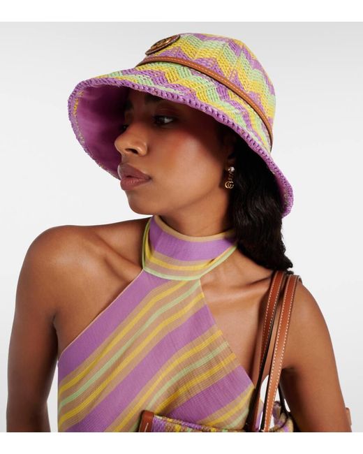 Sombrero de pescador con GG y ribetes de piel Gucci de color Multicolor