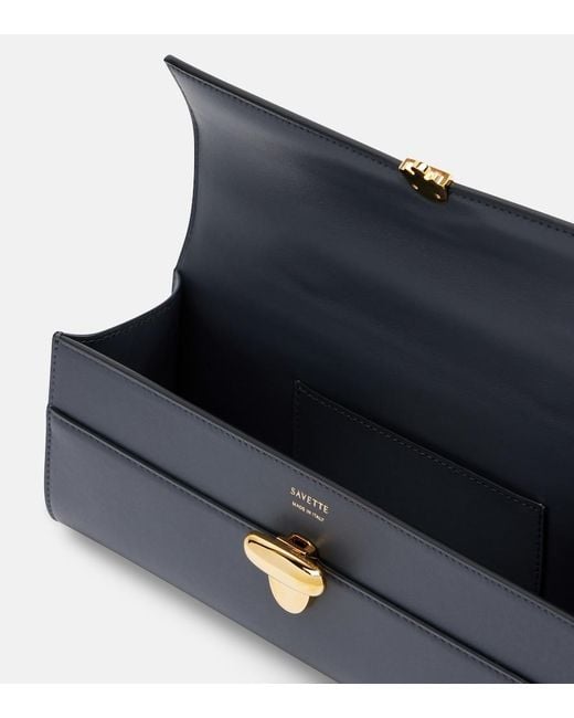 SAVETTE Blue Symmetry Slim Leather Top-Handle Bag
