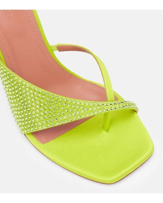 AMINA MUADDI Yellow Shiona 95 Crystal-Embellished Satin Mules
