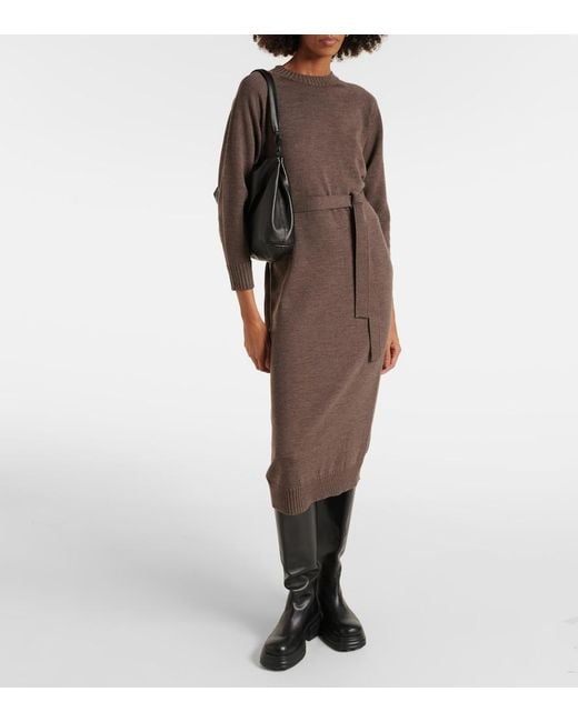 Max Mara Brown Virgin Wool Midi Dress