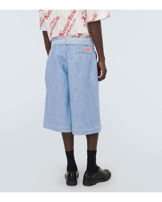 KENZO Blue Oversized Pleated Denim Cargo Shorts for men