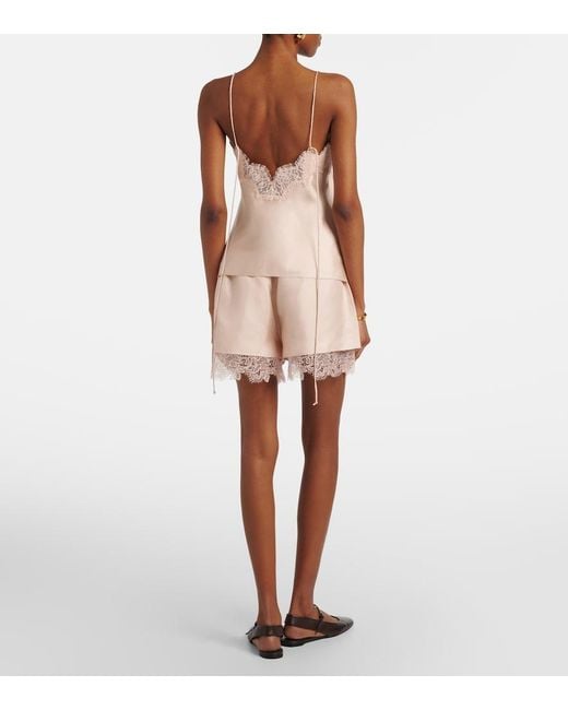 Rohe Natural Lace-Trimmed Silk Shorts