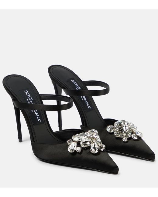 Mules de saten adornados con cristales Dolce & Gabbana de color Black