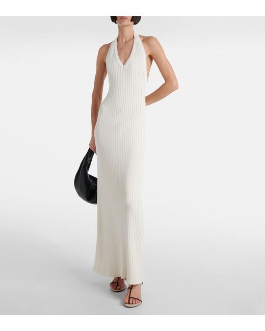 Nili Lotan White Ivenka Ribbed-Knit Cotton Maxi Dress
