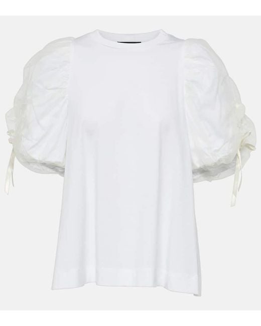 T-shirt in cotone e tulle con fiocco di Simone Rocha in White