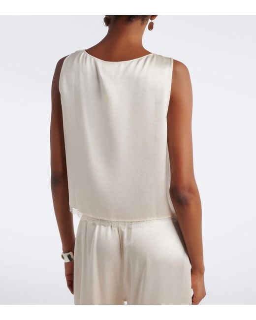 Leset White Barb Lace-Trimmed Satin Crop Top