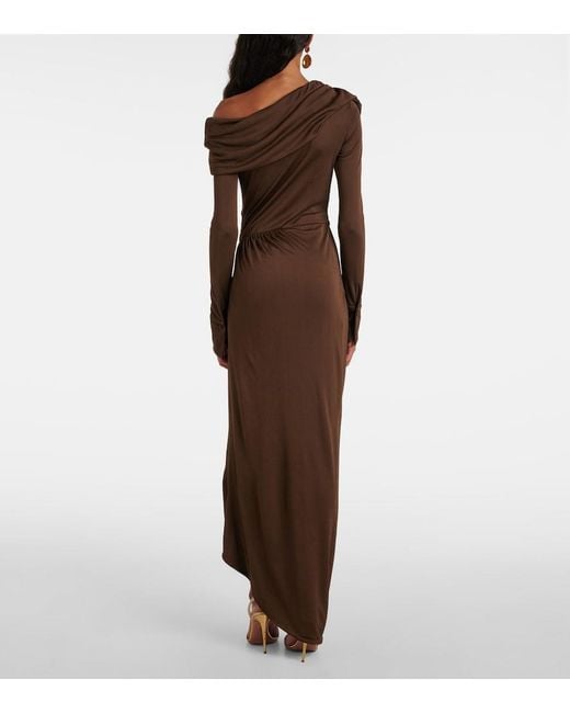 Oscar de la Renta Brown Off-Shoulder Jersey Gown