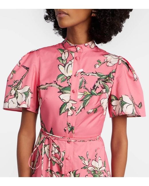 LEO LIN Red Bianca Floral Cotton Shirt Dress