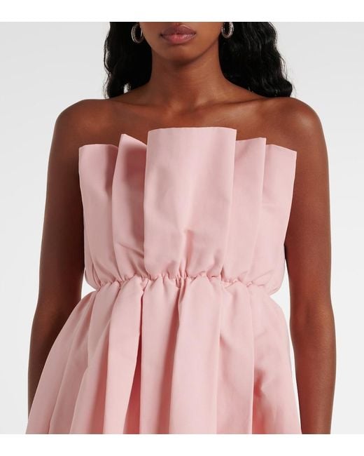 Staud Pink Cordelia Pleated Cotton-Blend Minidress