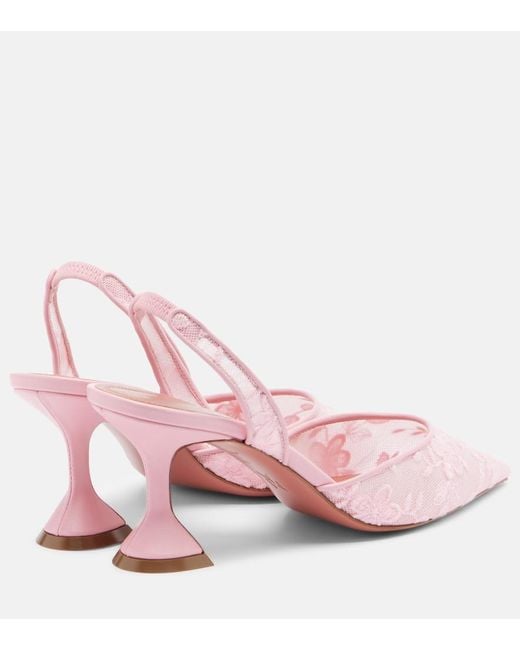 AMINA MUADDI Pink Holli Leather-Trimmed Lace Slingback Pumps