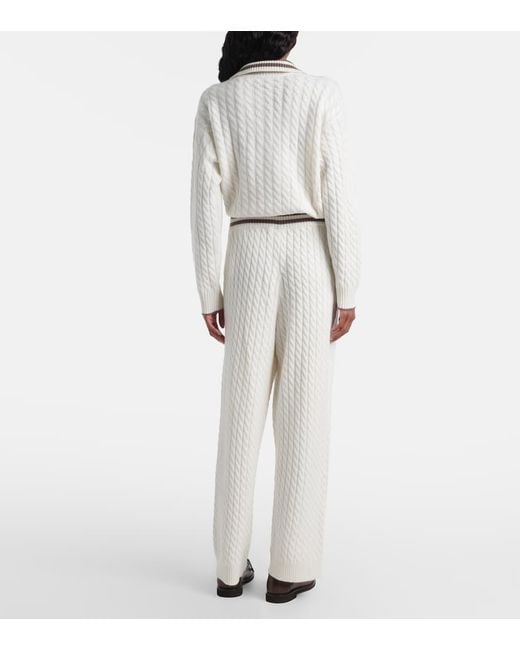 Brunello Cucinelli White Weite Hose Aus Kaschmir