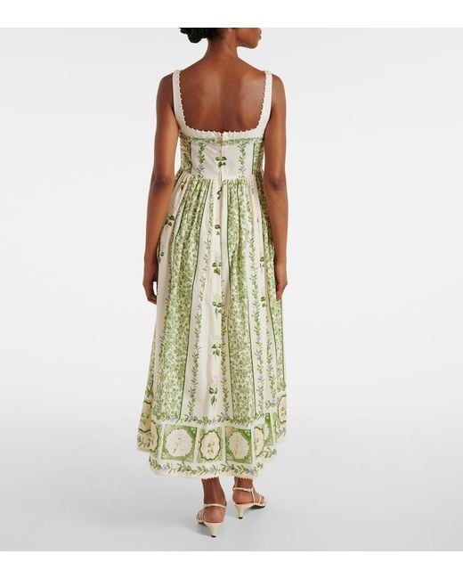 Agua Bendita Green Barbara Floral Cotton Midi Dress