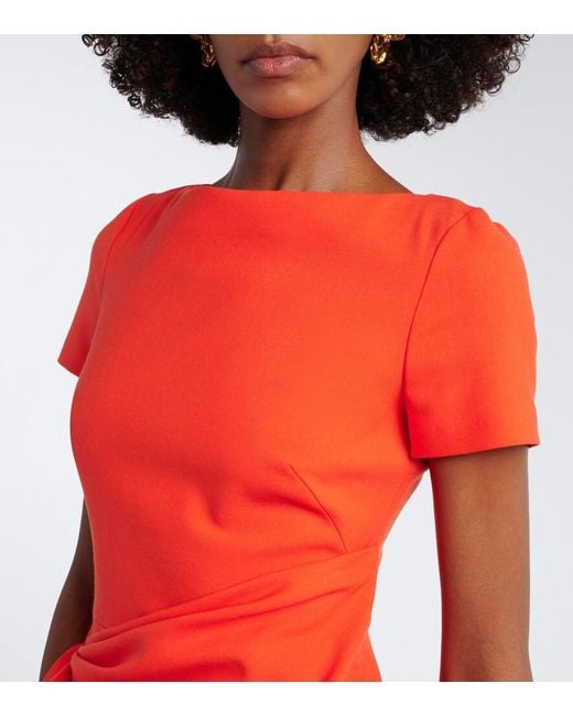 Oscar de la Renta Orange Draped Wool-Blend Midi Dress