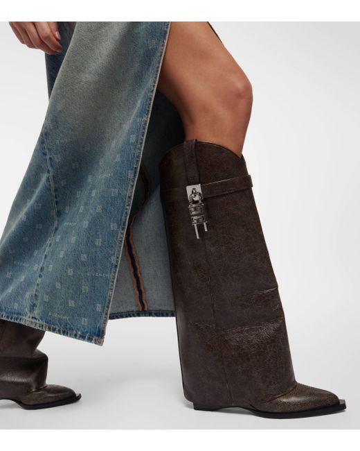 Givenchy Brown Shark Lock Cowboy Boots In Leather