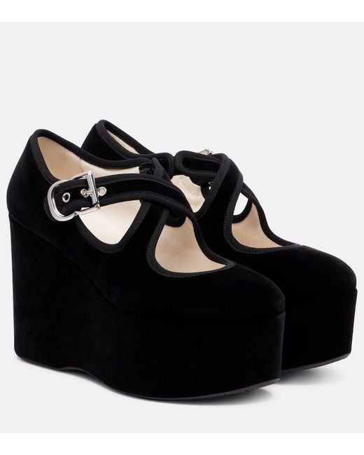 Alaïa Criss Cross 110 Velvet Wedges in Black Lyst UK - Main Image