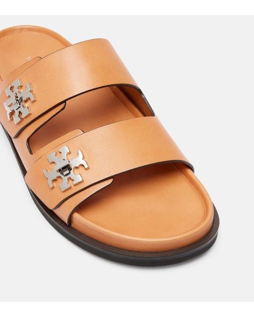 Tory Burch Brown Turnlock Leather Slides
