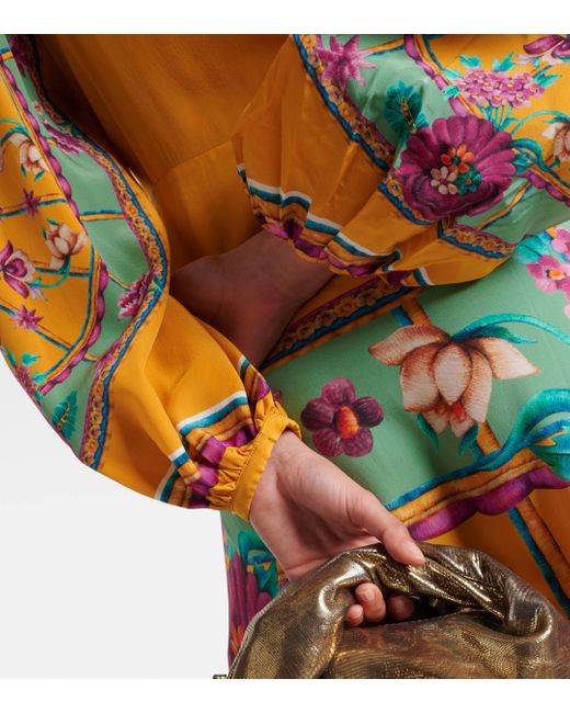 Robe longue en satin de soie a fleurs LaDoubleJ en coloris Yellow