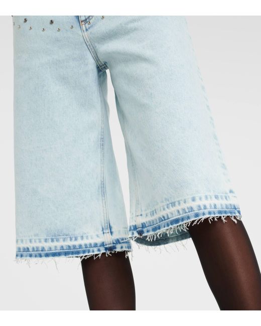 Alessandra Rich Blue Embellished Denim Bermuda Shorts