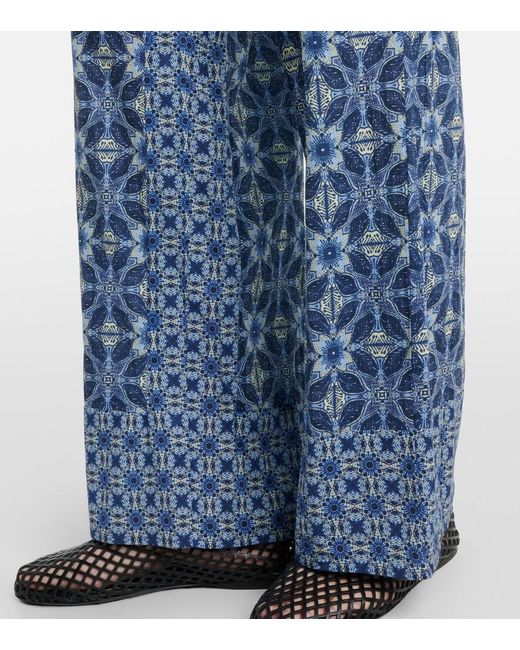 Velvet Blue Kendra Printed Cotton Wide-Leg Pants