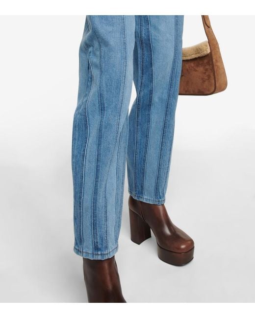 FRAME Blue Warped Stripe Barrel High-rise Jeans
