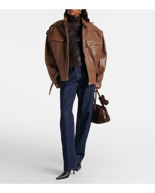 Magda Butrym Brown Belted Oversized Leather Jacket