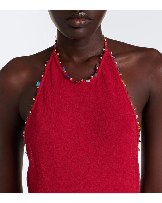 Christopher Esber Red Beach Quarth Embellished Cotton-Blend Gown