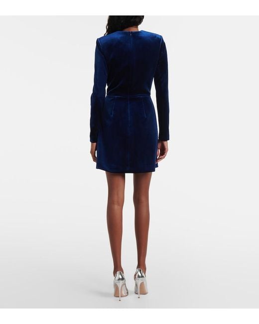 Rebecca Vallance Blue Vivicia Bow-Detail Velvet Minidress