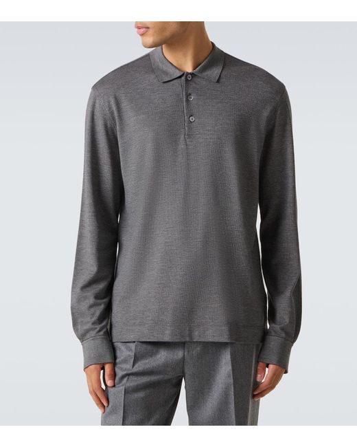 Zegna Gray Cotton And Silk Polo Shirt for men