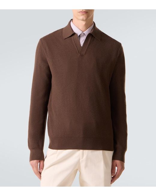 Zegna Brown Cashmere Half-Zip Sweater for men
