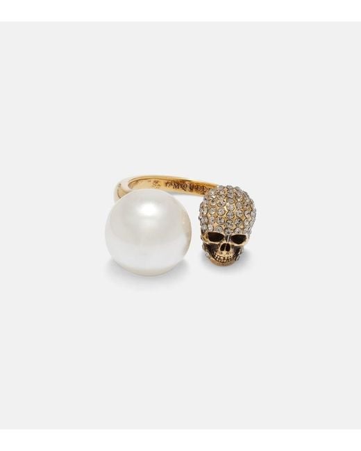 McQueen White Skull Embellished Ring