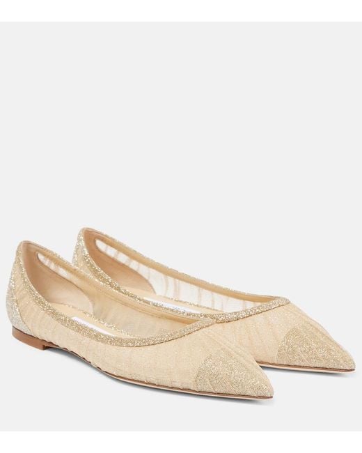 Jimmy Choo Natural Love Glitter Tulle Ballet Flats