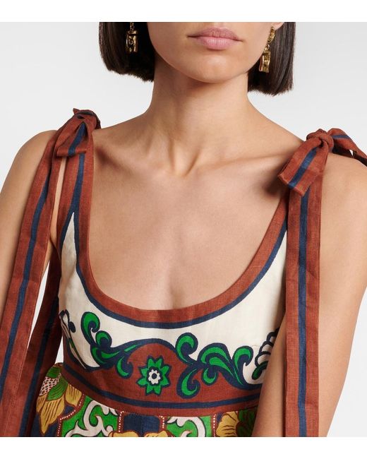 ALÉMAIS Green Liana Ballet Printed Linen Midi Dress