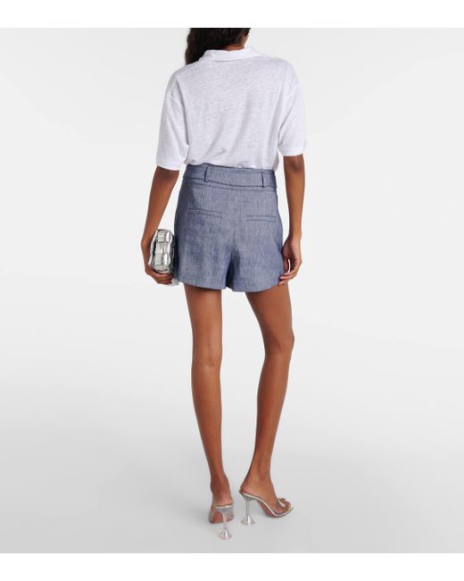 Veronica Beard Blue Runo High-rise Linen-blend Shorts