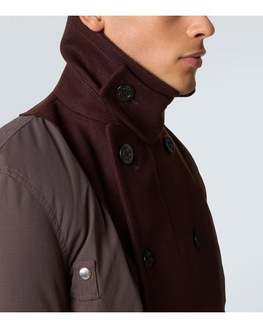 Sacai Brown Double-Breasted Wool Puffer Jacket for men