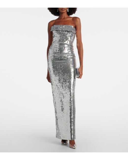 The New Arrivals Ilkyaz Ozel White Sisu Bow-Detail Sequined Gown