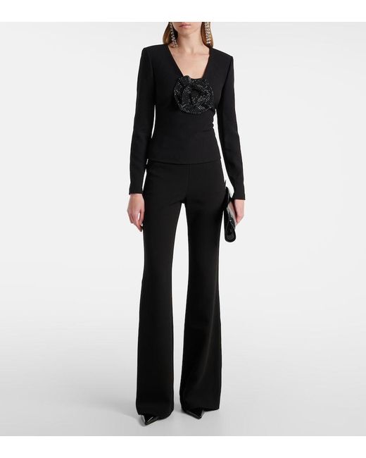 Roland Mouret Black Floral-Applique Embellished Crepe Top