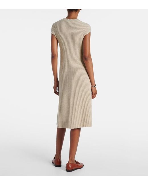 Loro Piana Natural Ribbed-Knit Cashmere Midi Dress