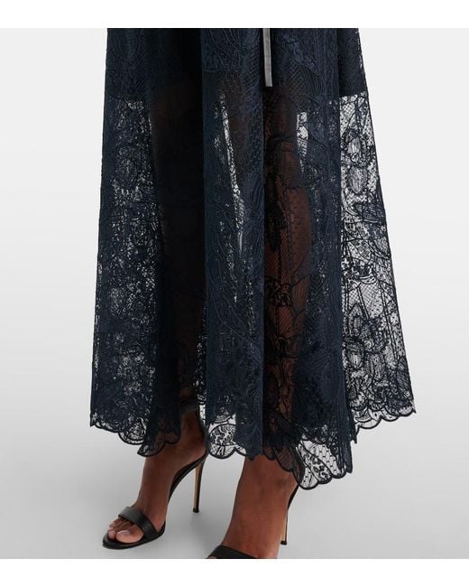 Oscar de la Renta Blue Floral Lace Midi Dress