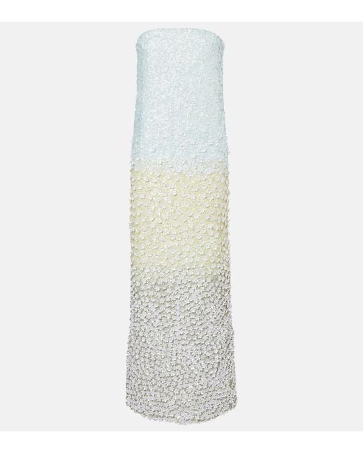 La Fuori White Embellished Silk Bustier Dress